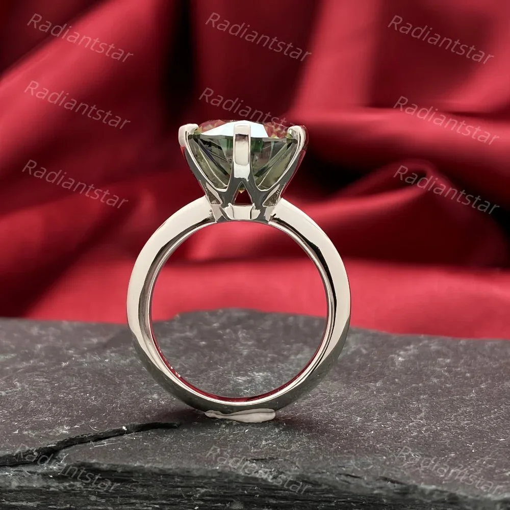 NEW Certified 5 ct. t.w. Dark Blue Green Moissanite Solitaire 6 Prong Ring